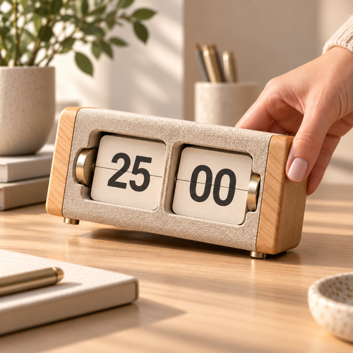 Natural Flip Desktop Focus Timer – Oatmeal & Wood Look