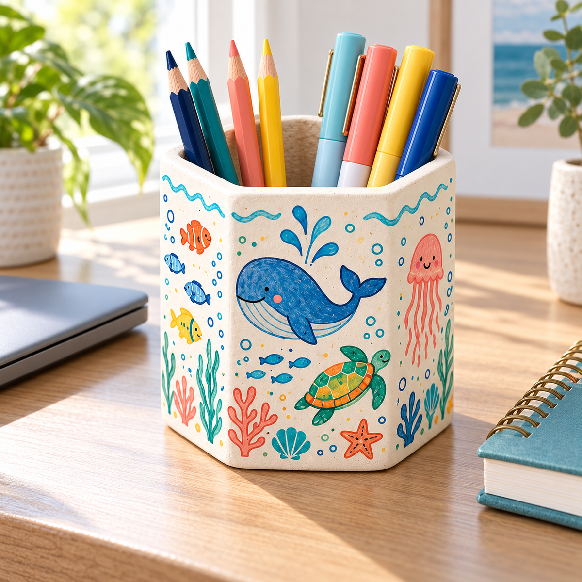 Ocean Friends Pen Holder – Whale & Sea Life Design