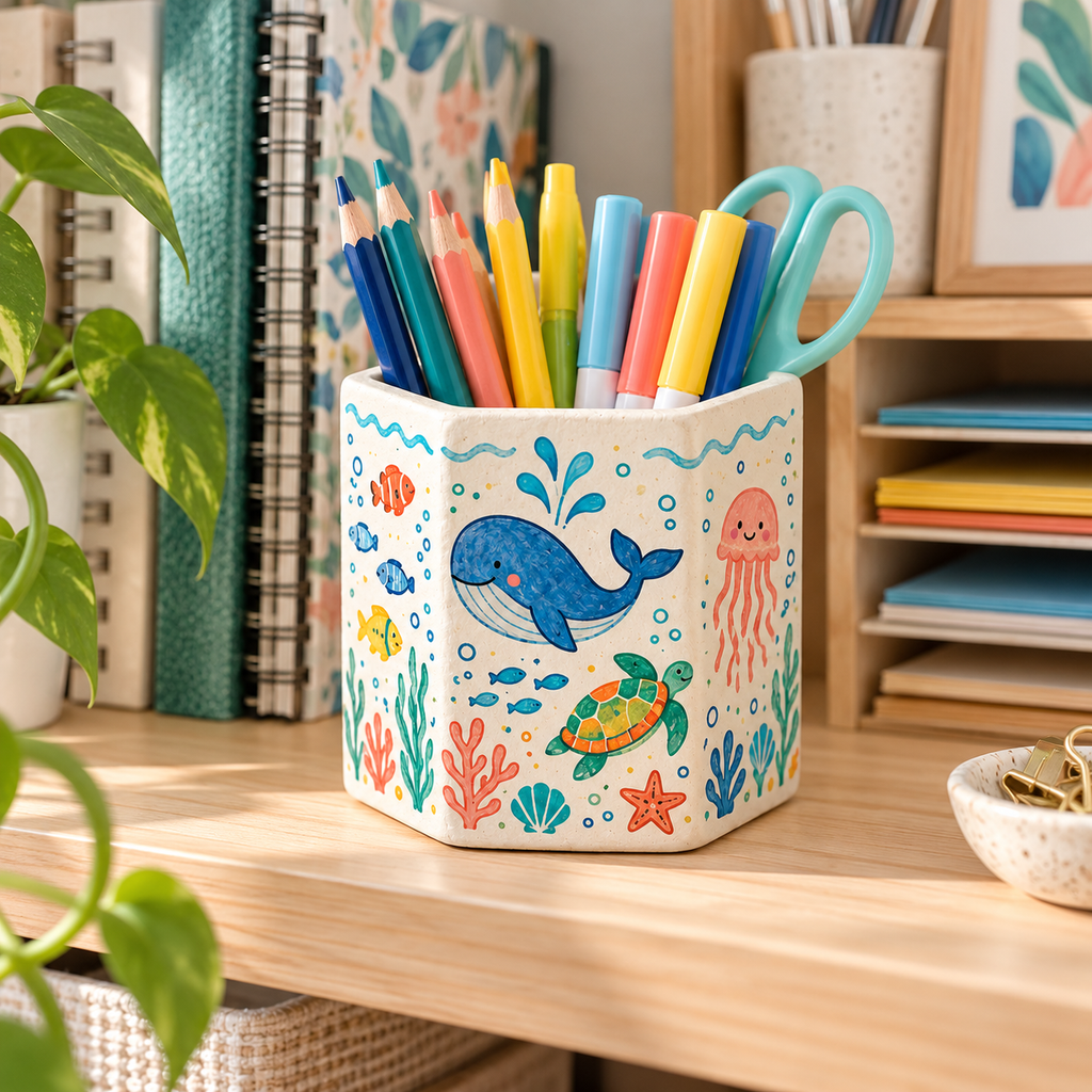 Ocean Friends Pen Holder – Whale & Sea Life Design