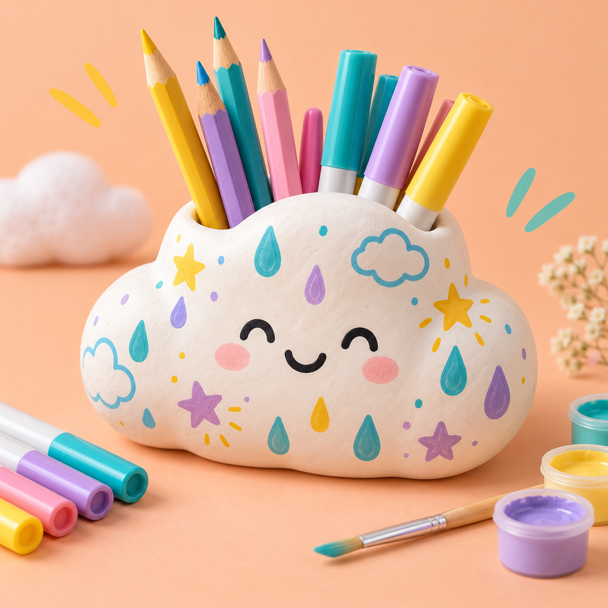 Happy Cloud Pen Holder – Smiley Cloud Design