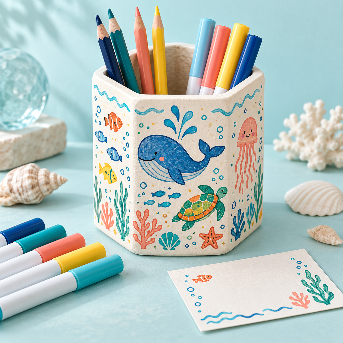 Ocean Friends Pen Holder – Whale & Sea Life Design