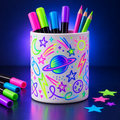 Neon Galaxy Pen Holder – Colorful Space Doodle Design